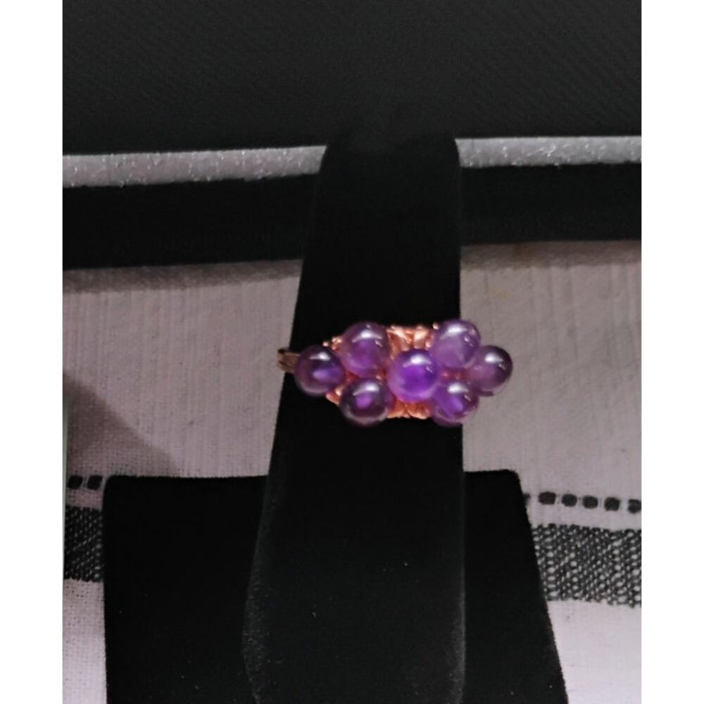 Amethyst Gemstone Balls set in a Copper Ring Sz 7